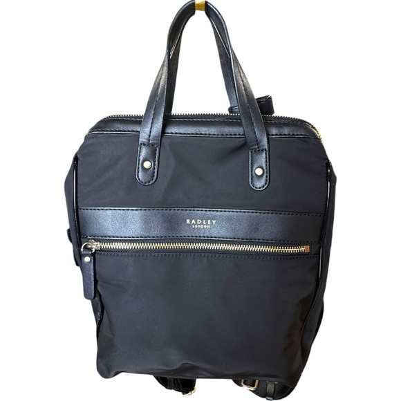 Radley London Black Nylon Leather Trim Gold Hardware Backpack or Laptop Purse - Picture 1 of 11